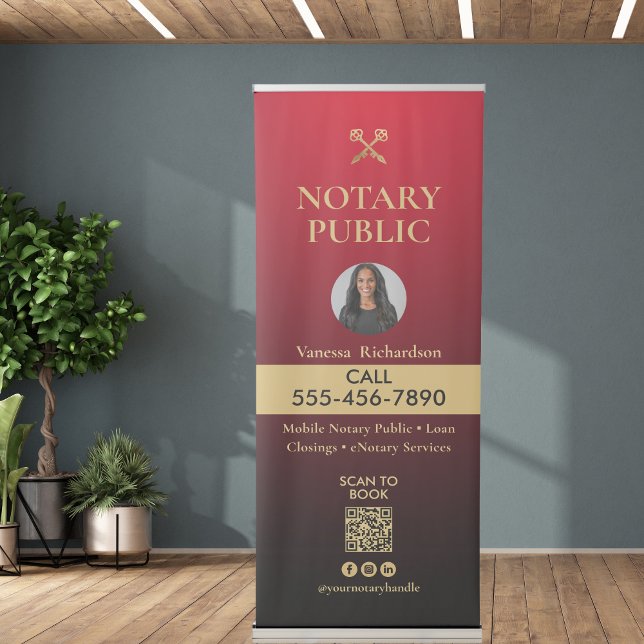 Red  Gold QR Code Notary Photo Event Retractable Banner (Creator Uploaded)