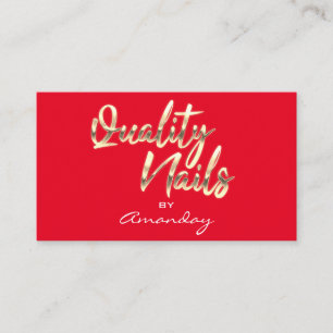 Red Gold Quality Nails Script Frame QRCode Logo Business Card