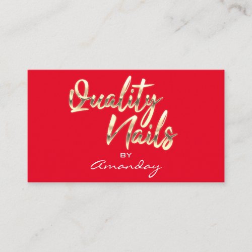 Red Gold Quality Nails Script Frame QRCode Logo  Business Card