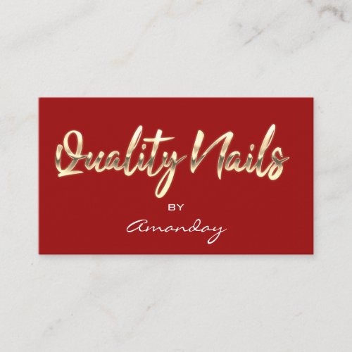 Red Gold Quality Nails Script QR Code Logo  Business Card