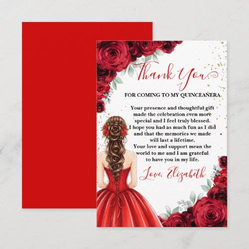Red & Gold Quinceañera Custom Thank You Card