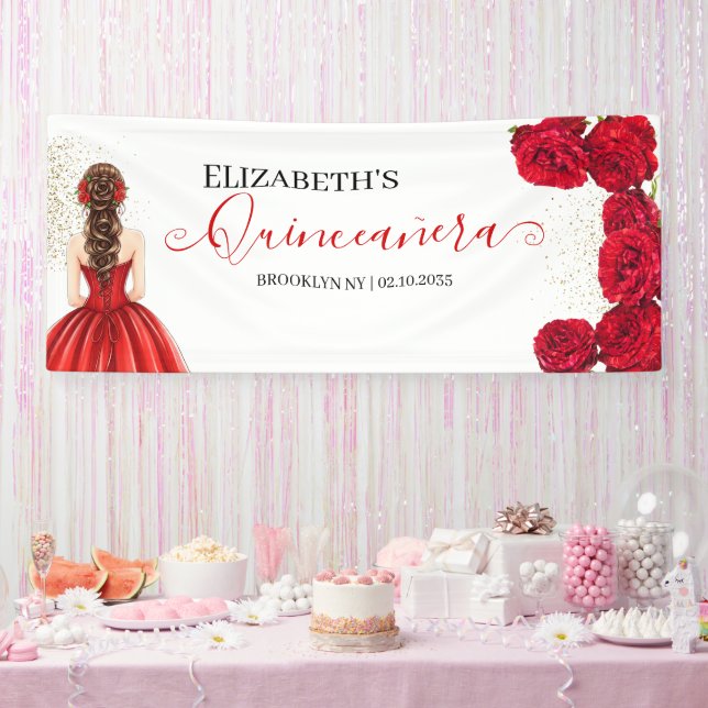 Red & Gold Quinceañera Custom Welcome Banner (Party)
