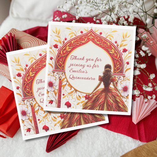 Red Gold Quinceaera Dress Custom Napkins