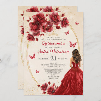 Red & Gold Quinceañera Invitation