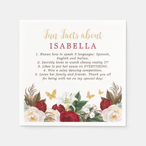 Red Gold Quinceaera Party Fun Facts Napkins