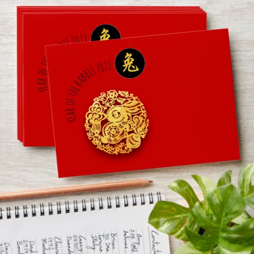 Red Gold Rabbti Papercut Chinese New Year 2023 Red Envelope