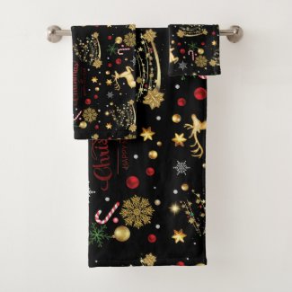 Red  Gold Reindeer Merry Christmas Tree 