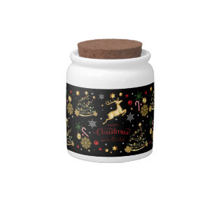 Red Gold Reindeer Merry Christmas Tree Candy Jar