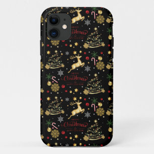 Red Gold Reindeer Merry Christmas Tree iPhone 11 Case