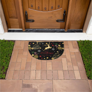 Red  Gold Reindeer Merry Christmas Tree Doormat