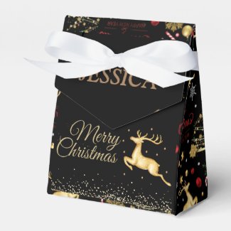Red  Gold Reindeer Merry Christmas Tree 