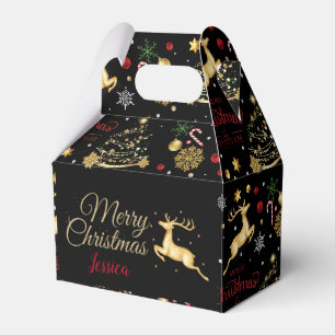 Red Gold Reindeer Merry Christmas Tree Favor Boxes