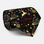 Red  Gold Reindeer Merry Christmas Tree Neck Tie