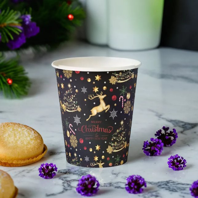 Red  Gold Reindeer Merry Christmas Tree  Paper Cups (Creator Uploaded)