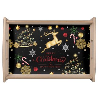 Red  Gold Reindeer Merry Christmas Tree  