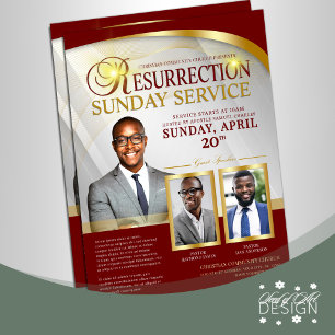 Red & Gold Resurrection Sunday Service Church Flyer