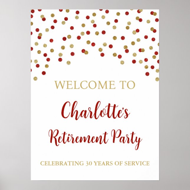 Red Gold Retirement Party Custom 18x24 Poster (Front)