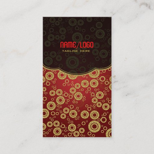 Customizable Red &amp; Gold Retro Circle Random Pattern Business Card