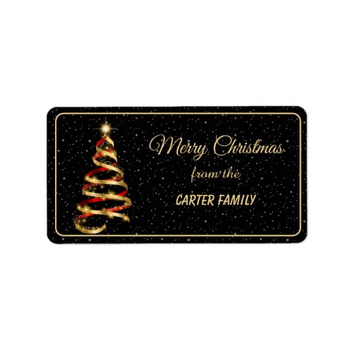 Red  Gold Ribbon  Sparkles Christmas Tree Label