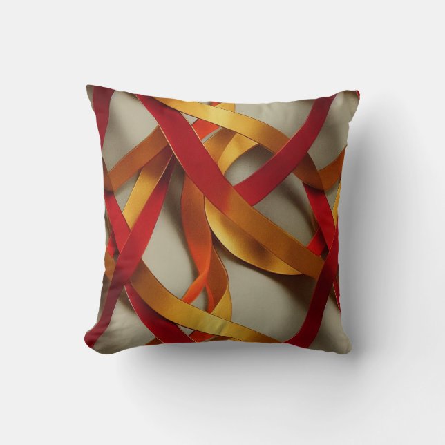 Red Gold Ribbons Throw Pillow (Front)
