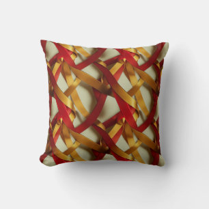 Red Gold Ribbons Throw Pillow
