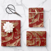 Metallic Rose Gold Platinum Silver Christmas Trees Wrapping Paper Sheets