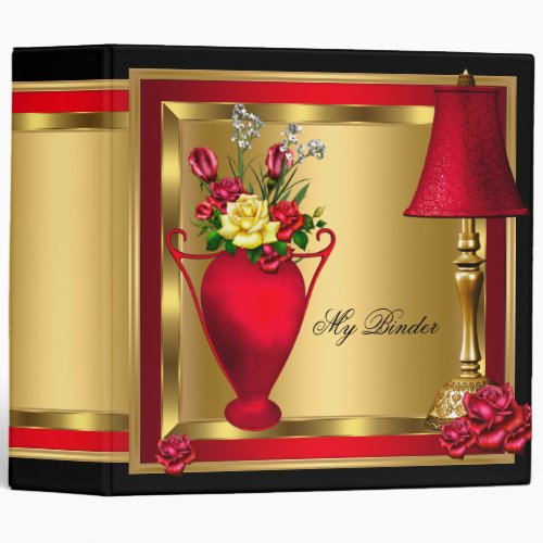 Red Gold Roses Decor Elite Elegant 3 Ring Binder