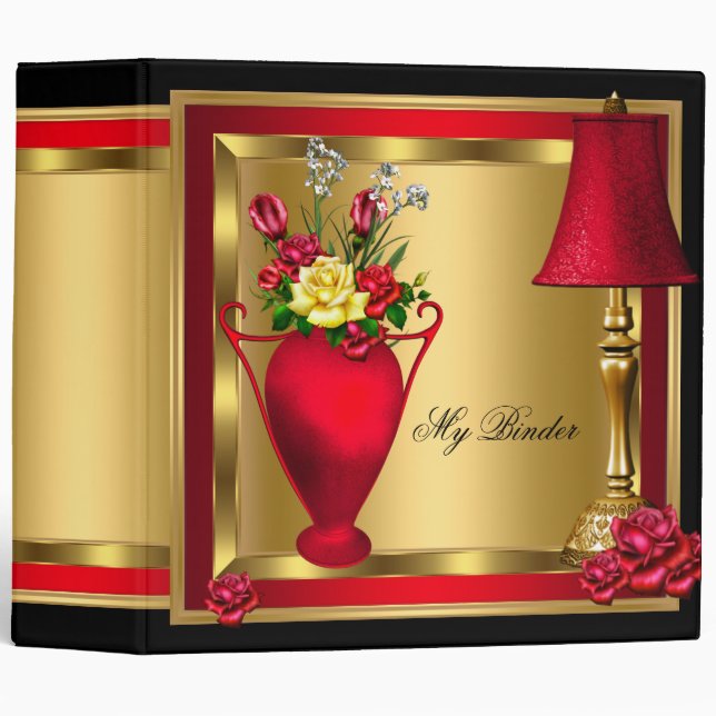 Red Gold Roses Decor Elite Elegant 3 Ring Binder (Front/Spine)