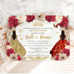 Red Gold Roses Floral Twins Quinceañera 15 XV Invitation<br><div class="desc">Our enchanting red and gold floral twin girls quinceañera invitation captures the essence of elegance and grace. Vibrant red and gold florals adorn the border, framing the centerpiece: two elegant young women, each radiant in their gold and red ball gowns. This invitation exudes timeless beauty, perfectly capturing the essence of...</div>