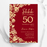 Red Gold Roses Surprise 50th Birthday Invitation<br><div class="desc">Red gold floral surprise 50th birthday party invitation. Elegant design featuring roses,  faux gold foil and typography script font. Trendy invite card perfect for a stylish female bday celebration. Can be customized to any age. Printed Zazzle invitations or instant download digital printable template.</div>