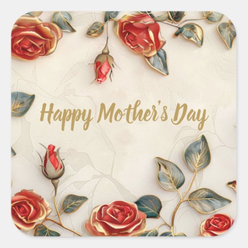 Red Gold Roses Vintage Mothers Day Square Sticker