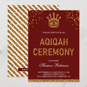 Red Gold Royal Crown Prince Aqiqah Invitation