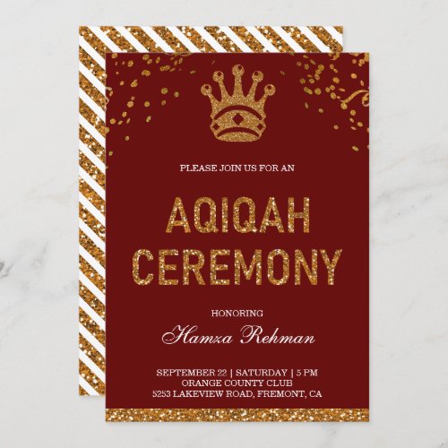 Red Gold Royal Crown Prince Aqiqah Invitation