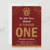 Red Gold Royal Prince First Birthday Invitation (Front)