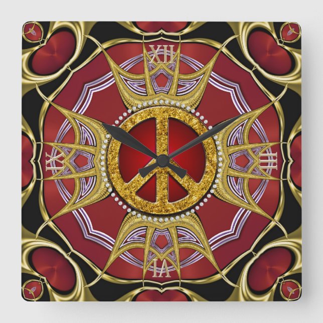 Red Gold Royale Peace Love Clock (Front)