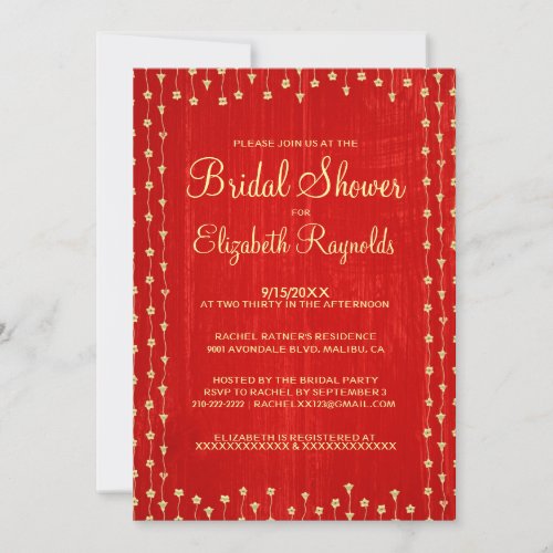 Red Gold Rustic Country Bridal Shower Invitations