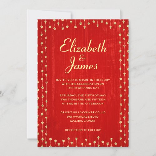 Red &amp; Gold Rustic Country Wood Wedding Invitations