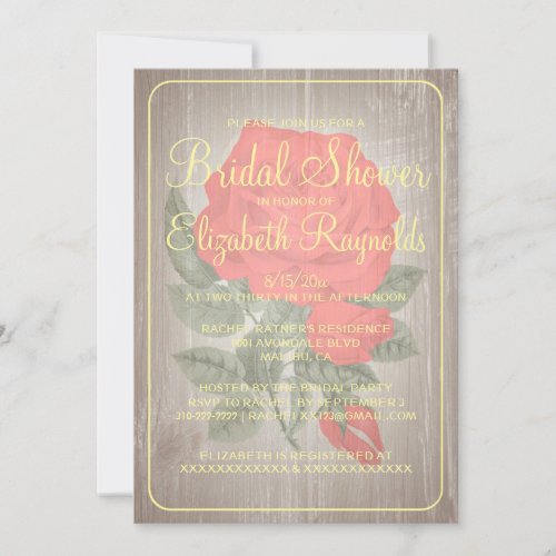Red &amp; Gold Rustic Floral Bridal Shower Invitations