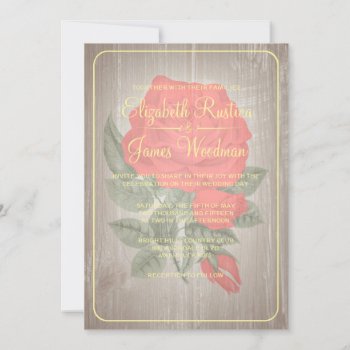 Red & Gold Rustic Floral Wedding Invitations by topinvitations at Zazzle