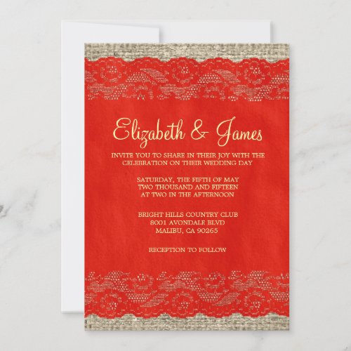 Red &amp; Gold Rustic Lace Wedding Invitations