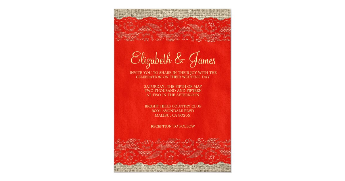 Red & Gold Rustic Lace Wedding Invitations
