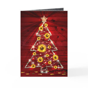 Red Gold Rustic Sunflower Christmas Tree Holiday Card
