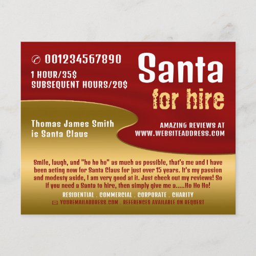 Red  Gold Santa Claus Entertainer Advertising Flyer