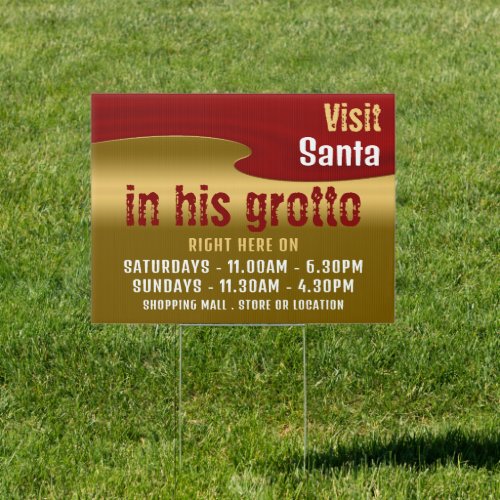 Red  Gold Santa Claus Visitor Hours Grotto Sign