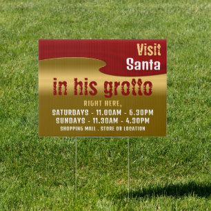 Red & Gold, Santa Claus Visitor Hours Grotto Sign
