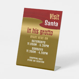 Red & Gold, Santa Claus Visitor Hours Pedestal Sign