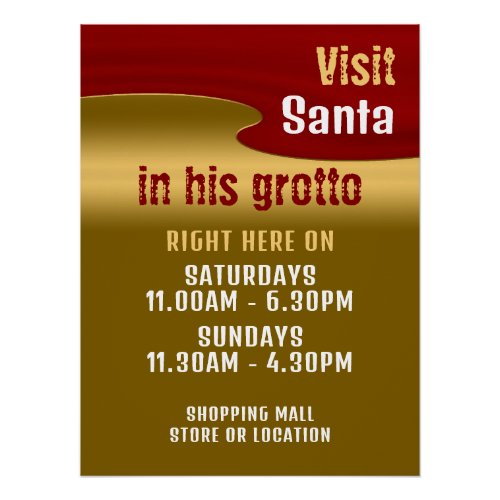 Red  Gold Santa Claus Visitor Hours Poster