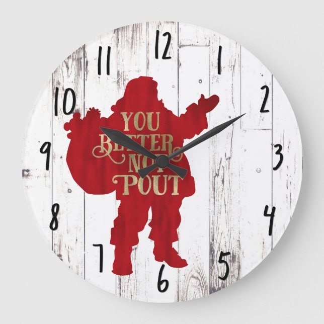 Red & Gold Santa Toy bag You Better Not Pout Large Clock (Front)