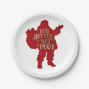 Red & Gold Santa Toy bag You Better Not Pout Party Paper Plates