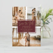 Red gold save the date 3 photo grid collage (Standing Front)